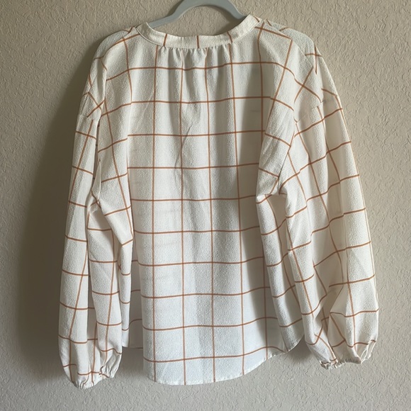 A New Day Plaid Long Balloon Sleeve Blouse - Picture 2 of 4